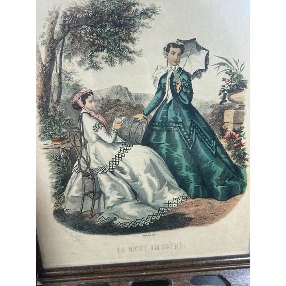 Antique VTG La Mode Illustree Paris French Fashion Framed Art Print Lot‎ of 2 - Picture 6 of 9